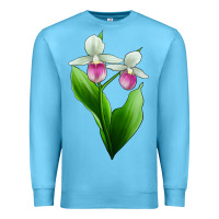 Ocean Blue Pink And White Lady's Slipper Flower Premium Sweatshirt - LillyAllenDesigns
