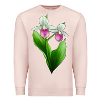 Pale Pink Pink And White Lady's Slipper Flower Premium Sweatshirt - LillyAllenDesigns