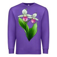 Purple Pink And White Lady's Slipper Flower Premium Sweatshirt - LillyAllenDesigns
