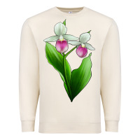 Sandshell Pink And White Lady's Slipper Flower Premium Sweatshirt - LillyAllenDesigns