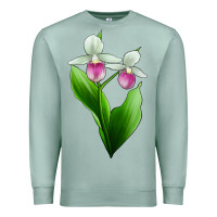 Seafoam Pink And White Lady's Slipper Flower Premium Sweatshirt - LillyAllenDesigns