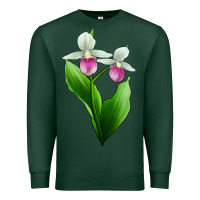 Sports Green Pink And White Lady's Slipper Flower Premium Sweatshirt - LillyAllenDesigns
