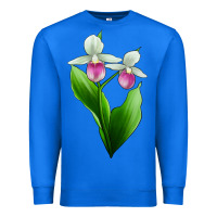 True Royal Pink And White Lady's Slipper Flower Premium Sweatshirt - LillyAllenDesigns