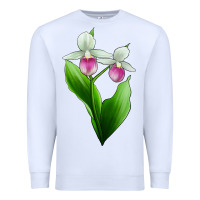 White Pink And White Lady's Slipper Flower Premium Sweatshirt - LillyAllenDesigns