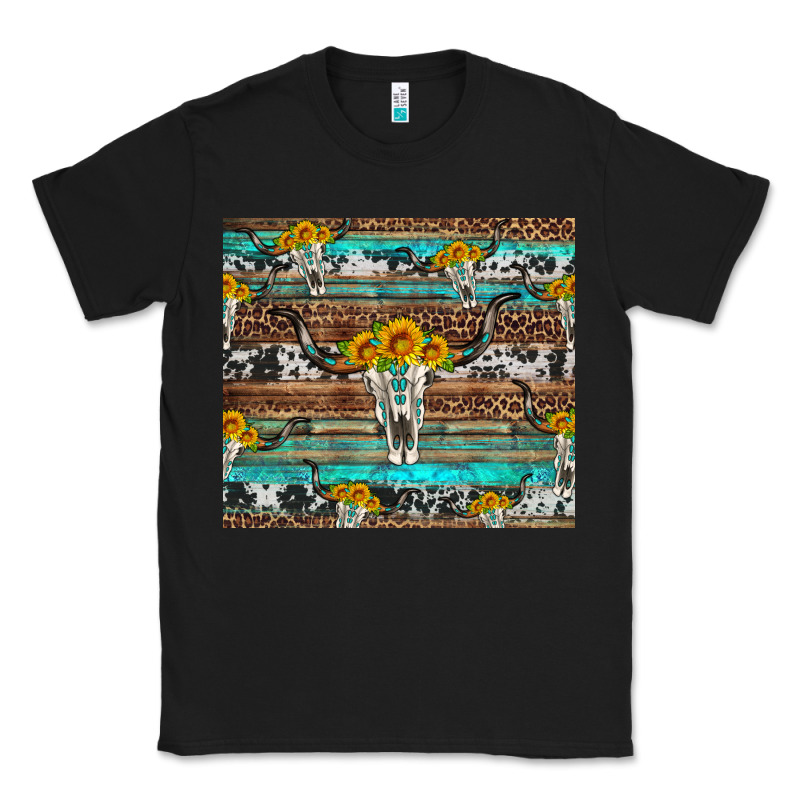Longhorn Bull Skull Cowhide Leopard Turquoise Classic Tee by Artiststas | Teevron