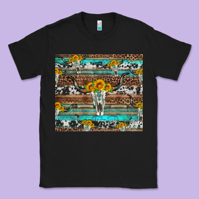 Longhorn Bull Skull Cowhide Leopard Turquoise Classic Tee Designed By Artiststas