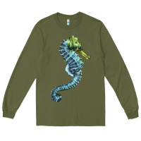 Army Green Blue Seahorse Long Sleeve Tee - LillyAllenDesigns
