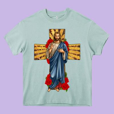 Jesus Christ Cross Heavy Core Tee Designed By Texasbilliewilder