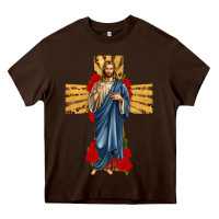 Chocolate Brown jesus christ cross Heavy Core Tee - texasbilliewilder