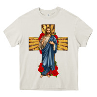 Cream jesus christ cross Heavy Core Tee - texasbilliewilder