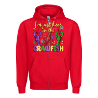 Red i'm just here for the crawfish Zipper Hoodie - MaliasSmallBusiness