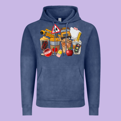 School Bus Coffee Cups Vintage Hoodie Designed By Fadigitalartstudio