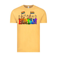 Vintage Mustard human with hands and pride flags Vintage Tee - AdoDesignShop