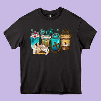 Jesus Coffee Cups Heavy Core Tee Designed By Texasbilliewilder