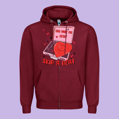 Heart Record Player Zipper Hoodie Designed By Maliassmallbusiness