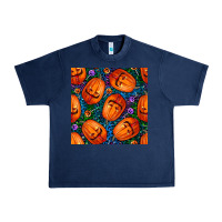 Navy halloween pumpkin and candy seamless pattern Urban Heavy Tee - BundleAndBundleShop