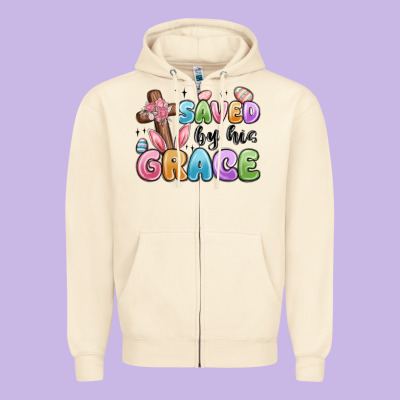 Saved By His Grace Zipper Hoodie Designed By Maliassmallbusiness