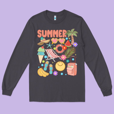 Retro Summer Long Sleeve Tee Designed By Jahusdesignshop
