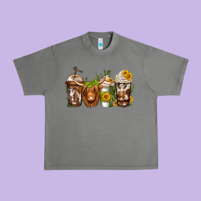 Longhaired Cow Coffee Urban Heavy Tee Designed By Jasminsmagicworld