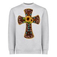 Heather Grey leopard gemstone sunflower cross Heavyweight Sweatshirt - JahusDesignShop