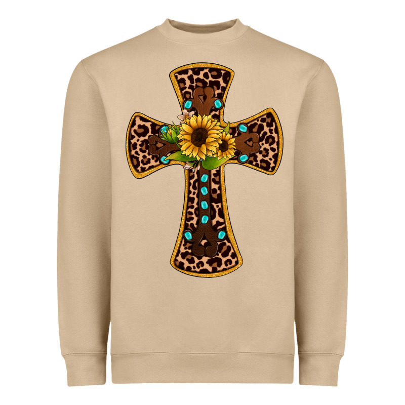 Leopard Gemstone Sunflower Cross Heavyweight Sweatshirt by JahusDesignShop | Teevron