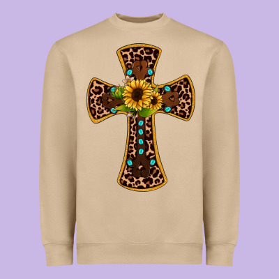 Leopard Gemstone Sunflower Cross Heavyweight Sweatshirt Designed By Jahusdesignshop