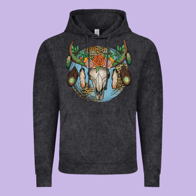 Floral Feather Bull Skull Vintage Hoodie Designed By Jahusdesignshop