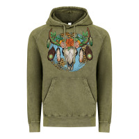 Vintage Olive floral feather bull skull Vintage Hoodie - JahusDesignShop
