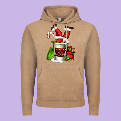 Santa Claus In A Coffee Cup Vintage Hoodie Designed By Fadigitalartstudio