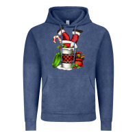 Vintage Denim Santa claus in a coffee cup Vintage Hoodie - FaDigitalArtStudio