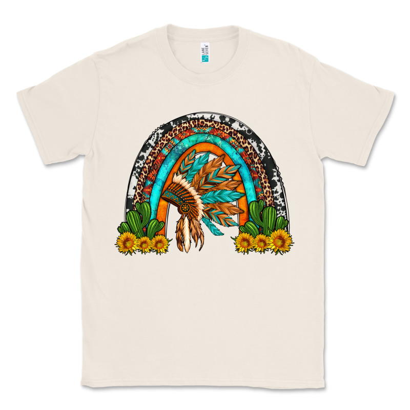 Indian Headdress Cactus And Sunflowers Rainbow Classic Tee by Artiststas | Teevron