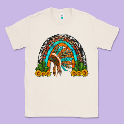 Indian Headdress Cactus And Sunflowers Rainbow Classic Tee Designed By Artiststas