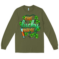 Army Green st.patricks one lucky nurse Long Sleeve Tee - BarkalooDesign