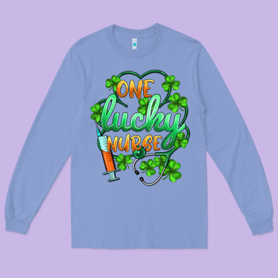 St.patricks One Lucky Nurse Long Sleeve Tee Designed By Barkaloodesign