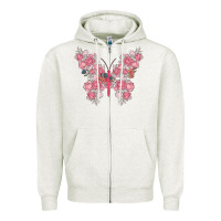 Oatmeal Heather floral butterfly Zipper Hoodie - MaliasSmallBusiness