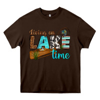 Chocolate Brown living on lake time Heavy Core Tee - texasbilliewilder