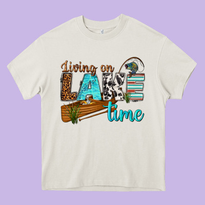 Living On Lake Time Heavy Core Tee Designed By Texasbilliewilder
