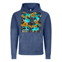 Vintage Denim black angus and sunflowers seamless pattern Vintage Hoodie - HRA Design Shop