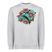 Heather Grey race sunflower patches Heavyweight Sweatshirt - AdoDesignShop