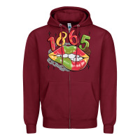 Burgundy 1865 juneteenth lips Zipper Hoodie - MaliasSmallBusiness