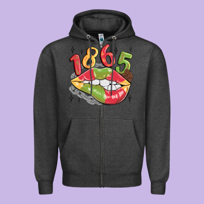 1865 Juneteenth Lips Zipper Hoodie Designed By Maliassmallbusiness