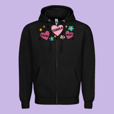 Tacos Tequila Anxiety Zipper Hoodie Designed By Maliassmallbusiness