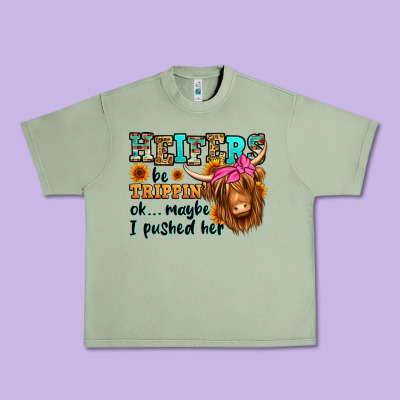 Heifers Be Trippin Ok Maybe I Pushed Her Long Hair Urban Heavy Tee Designed By Jasminsmagicworld