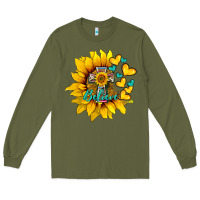 Army Green western sunflower  cross believe Long Sleeve Tee - BarkalooDesign