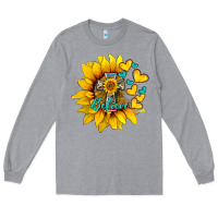 Heather Grey western sunflower  cross believe Long Sleeve Tee - BarkalooDesign