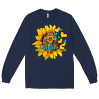 Navy western sunflower  cross believe Long Sleeve Tee - BarkalooDesign