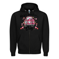 Black happy valentine's day gnome truck Zipper Hoodie - MaliasSmallBusiness