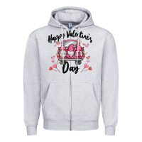 Heather Grey happy valentine's day gnome truck Zipper Hoodie - MaliasSmallBusiness