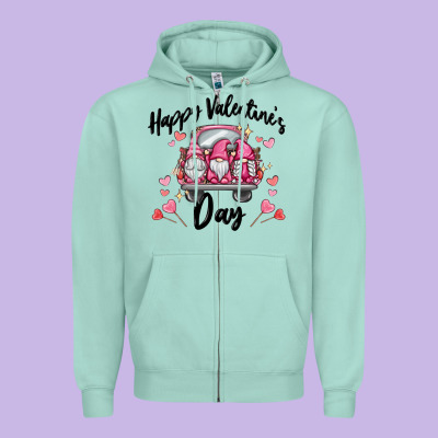 Happy Valentine's Day Gnome Truck Zipper Hoodie Designed By Maliassmallbusiness
