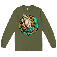 Army Green western praying hands prayer rosary  faith cross Long Sleeve Tee - BarkalooDesign